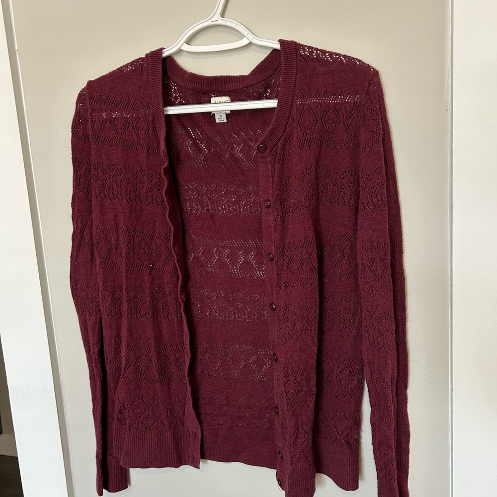 a new day Open-Knit Button Cardigan - Wine
